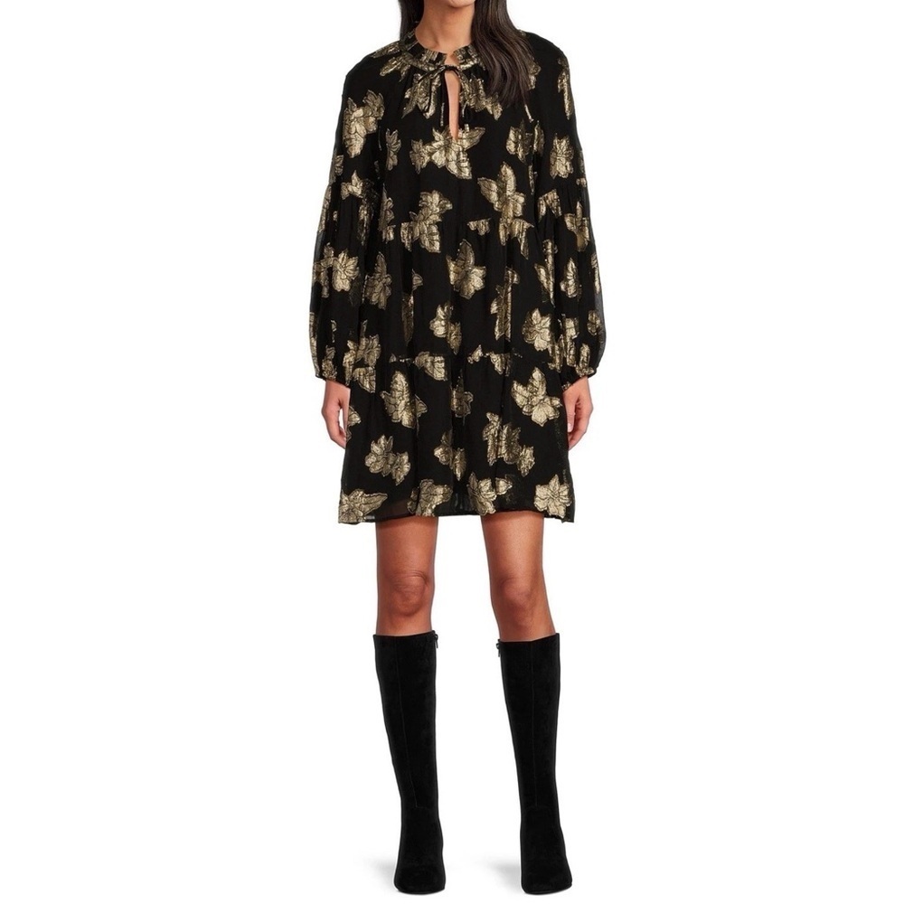 Tommy Bahama Shimmering Shores Long Sleeve Tiered Shift Dress Black Gold NWT - Picture 15 of 16